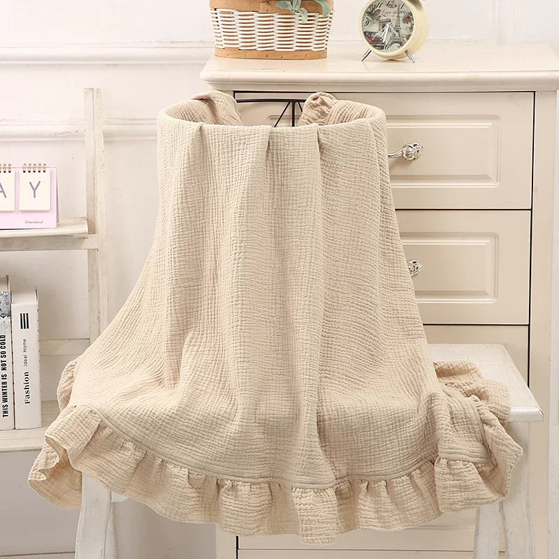 Cotton Gauze Baby Blanket with Ruffled Edges – Soft Breathable Swaddle Wrap for Newborns & Infants | Thomler
