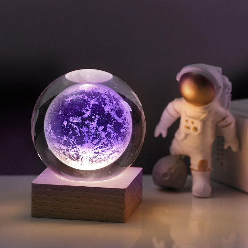 Table Lamp K9 Crystal Sphere 6.0 cm LED Wooden Base Desk Bedside Mood Lighting Decorative Accent | Thomler