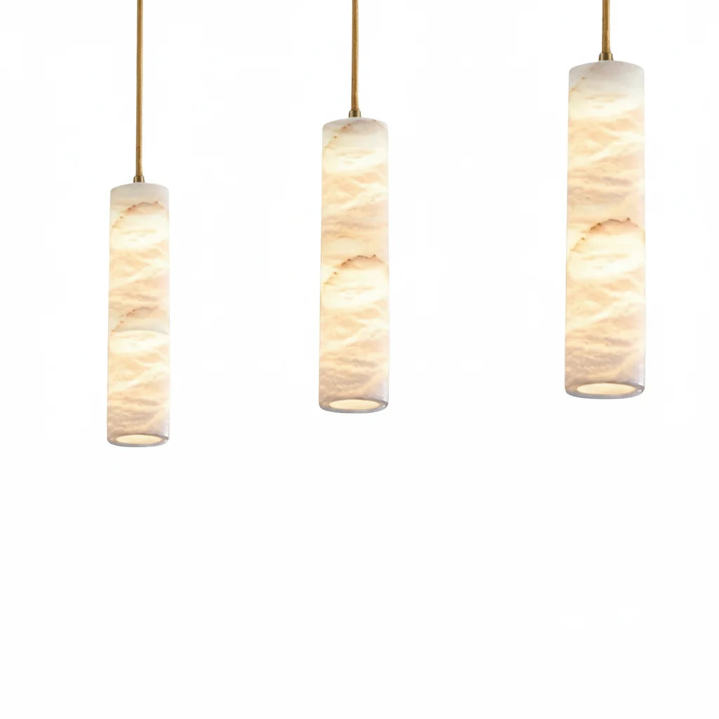Hanging Marble Cylinder Light Fixture with Brass Hardware for Dining & Bedroom | Thomler