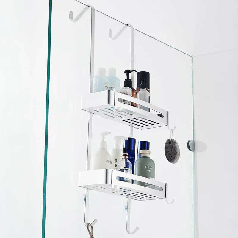 Shower Rack Aluminium 97.0 cm Black Hanging Bathroom Storage Organiser No Drill Over Door Shampoo Holder | Thomler