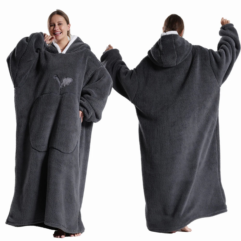 Oversized Wearable Blanket Hoodie with Sleeves – Plush Sherpa-Lined Loungewear for Adults – Cozy TV Throw Wrap for Home Relaxation, Winter | Thomler