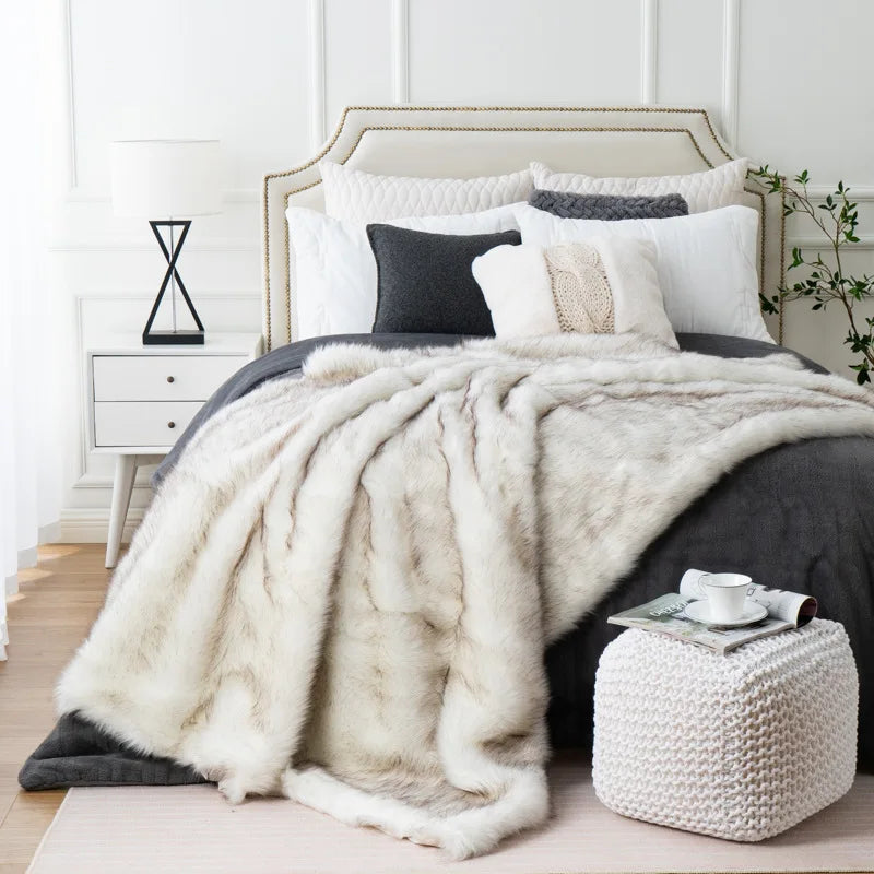 Throw Blanket Faux Fur 80 in x 60 in Luxury Living Room Sofa Bed Decorative Cozy Throw | Thomler