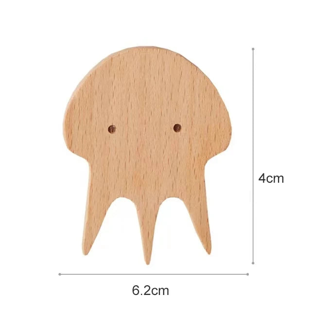Wall Hooks Wooden Animal Self Adhesive Natural Kids Bedroom Nursery Coat Bag Holders Scandinavian Decor | Thomler
