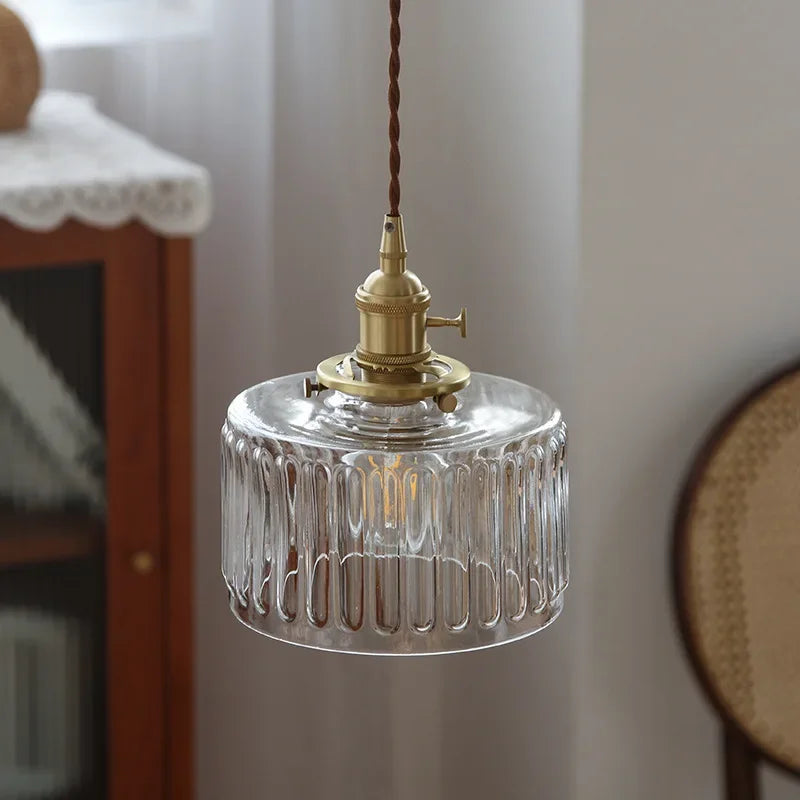 Pendant Light Ribbed Glass 17.5 cm Clear Or Grey Dining Room Kitchen Island Hanging Ceiling Lamp Adjustable E27 | Thomler
