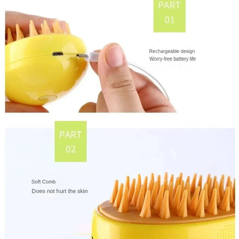 Steam Cat Grooming Brush with Massage & Soap Dispenser for Shedding & Bathing Cats Dogs | Pet Self-Cleaning Fur Comb Tool | Thomler