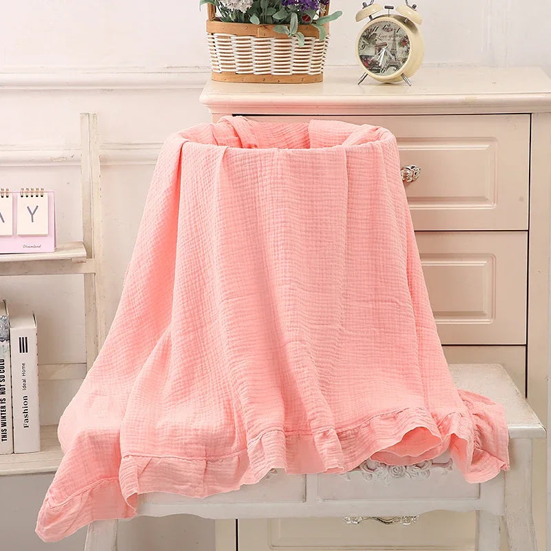 Cotton Gauze Baby Blanket with Ruffled Edges – Soft Breathable Swaddle Wrap for Newborns & Infants | Thomler