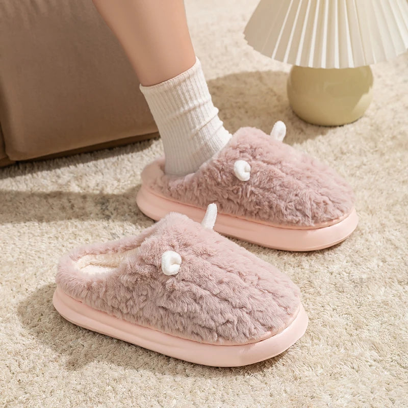 Plush Closed-Toe House Slippers with Thick Cushioned Sole – Cartoon Character Indoor Footwear for Men & Women | Thomler