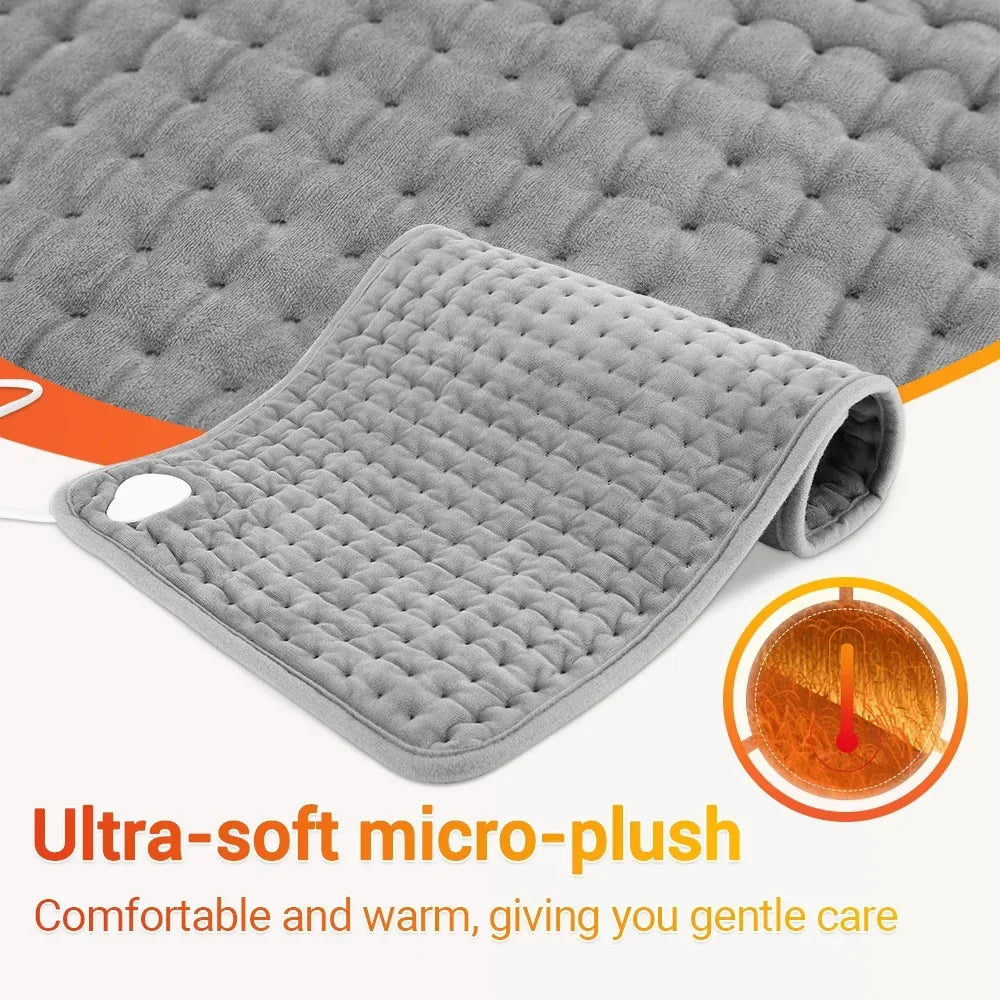 Multi-Zone Microplush Wrap Pad 9-Level Adjustable Timer 75W Waist Back Abdomen Legs Hands Home Office Silver Gray | Thomler