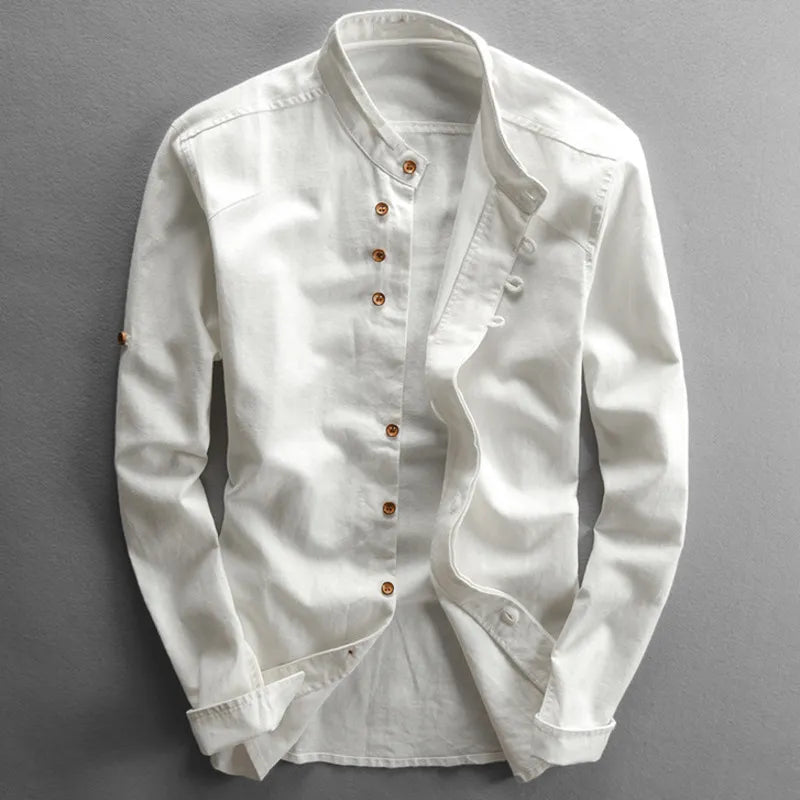 Men's Cotton Linen Button-Down Shirt – Traditional Asian Inspired Design for Casual & Semi-Formal Wear | Thomler
