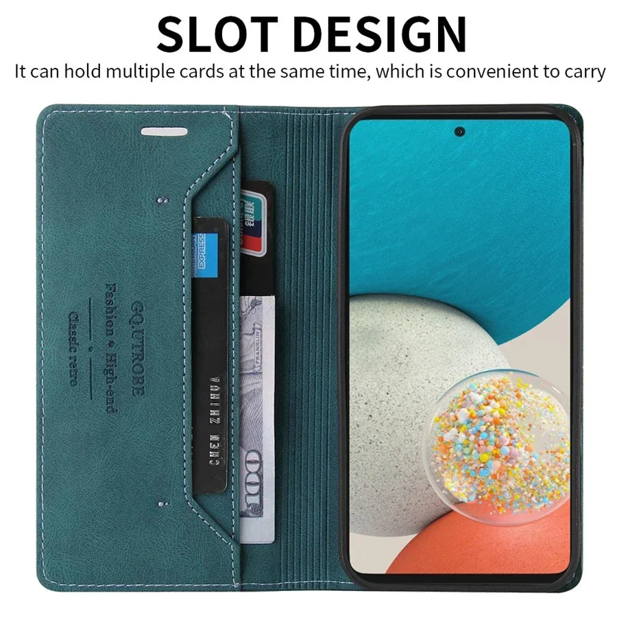 Folio Phone Case with Card Slots & Kickstand for Samsung Galaxy A Series – Magnetic Closure Synthetic Leather Cover | Thomler