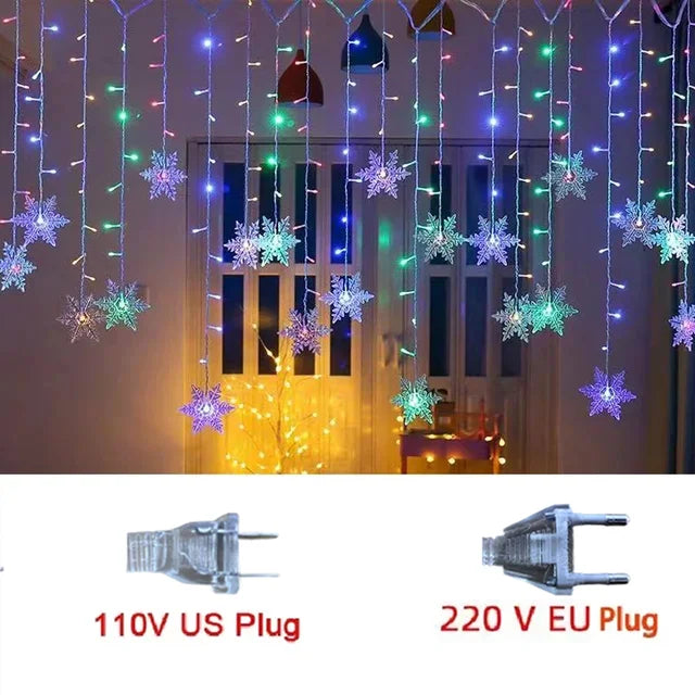 Snowflake Cascading Window Curtain Lights 10.5 ft LED String with 8 Modes for Indoor Outdoor Holiday Decoration | Thomler