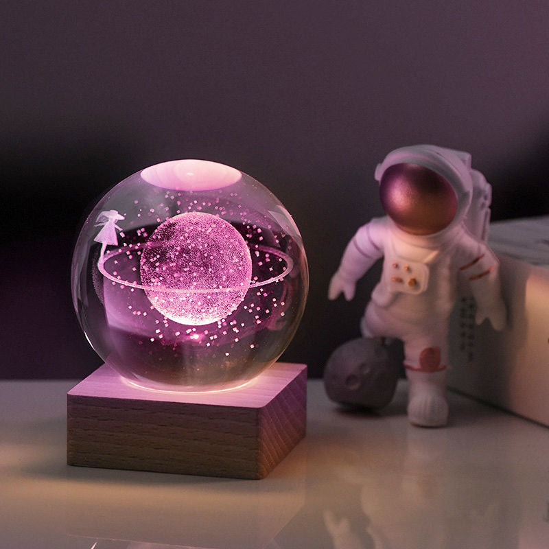 Table Lamp K9 Crystal Sphere 6.0 cm LED Wooden Base Desk Bedside Mood Lighting Decorative Accent | Thomler