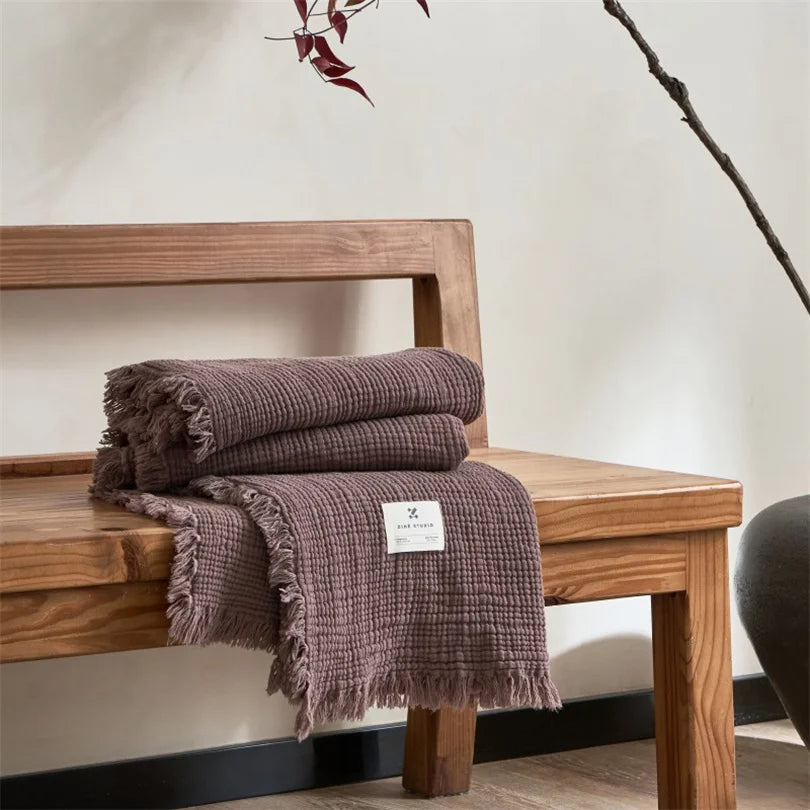 Premium Cotton Muslin Throw Blanket with Tassels – 6-Layer Gauze Weave for Couch, Bed, Office Naps & Decor | Thomler