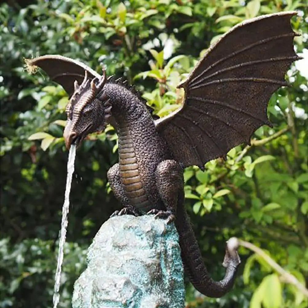 Garden Fountain Resin Dragon Sculpture 35.0 cm Bronze Pond Patio Water Feature Fantasy Ornament | Thomler