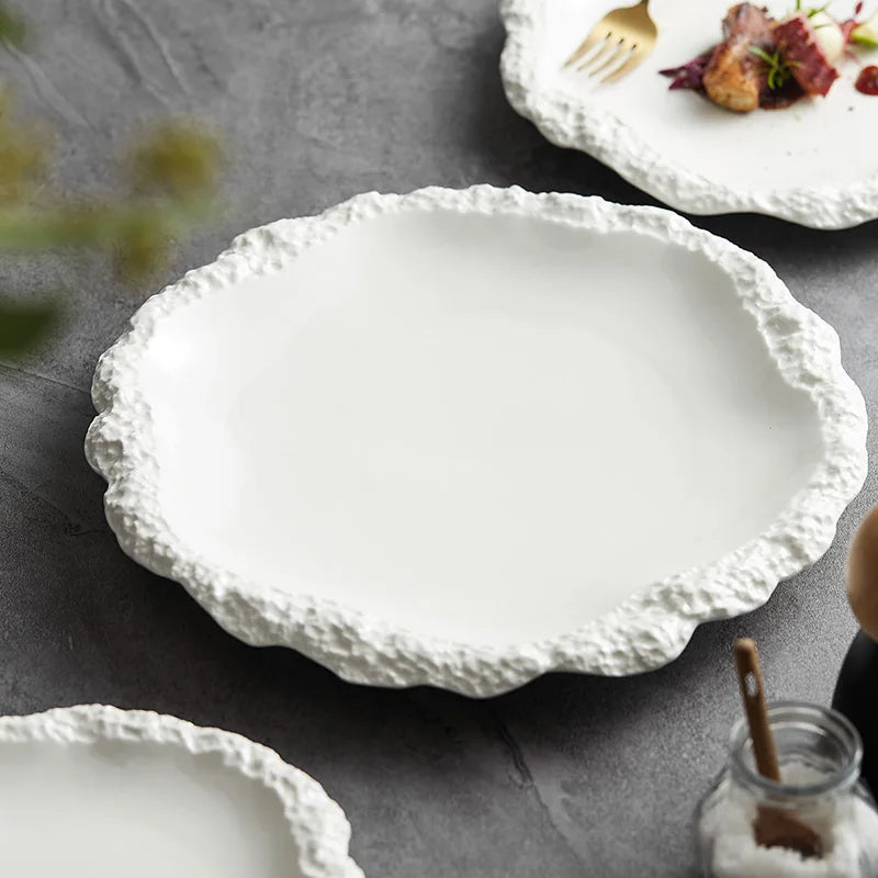 Dinner Plate Ceramic 10.5 in Rustic Dining Kitchen Serving Porcelain Tableware Large Meal Plate | Thomler
