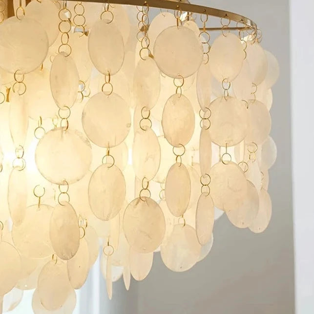 Tiered Oceanic Shell Disc Pendant with LED Illumination – Cascading Statement Fixture for High Ceilings | Thomler
