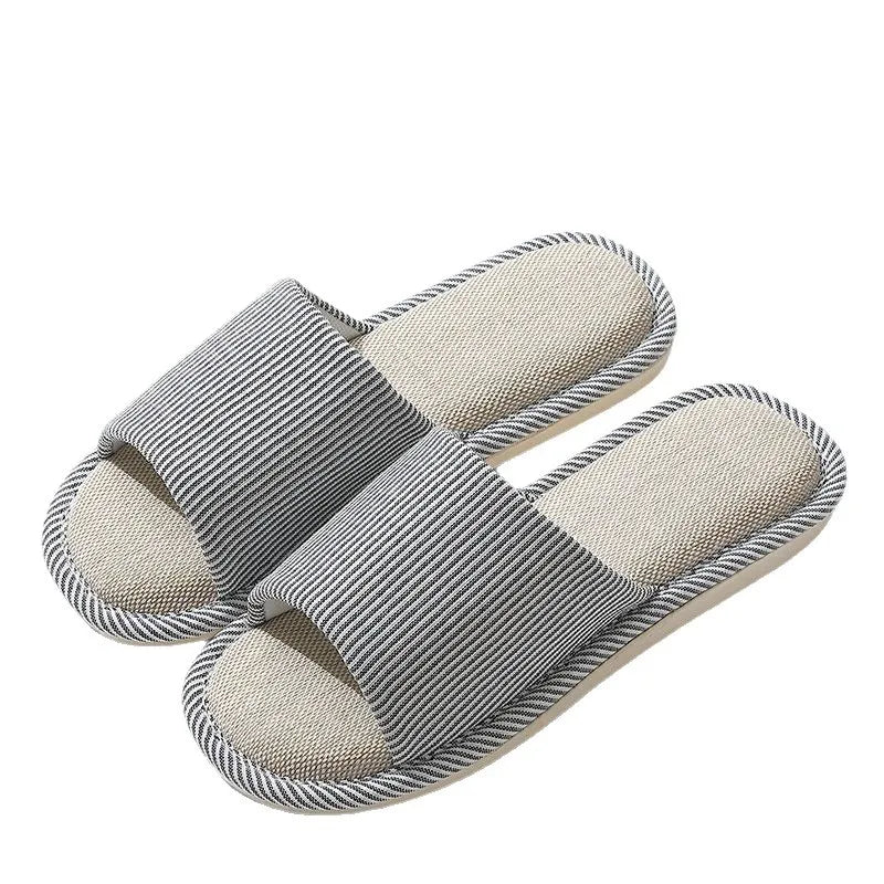 Open-Toe Canvas Slides for Women & Men – Breathable Linen House Slippers for Year-Round Comfort – Indoor Bedroom Footwear | Thomler