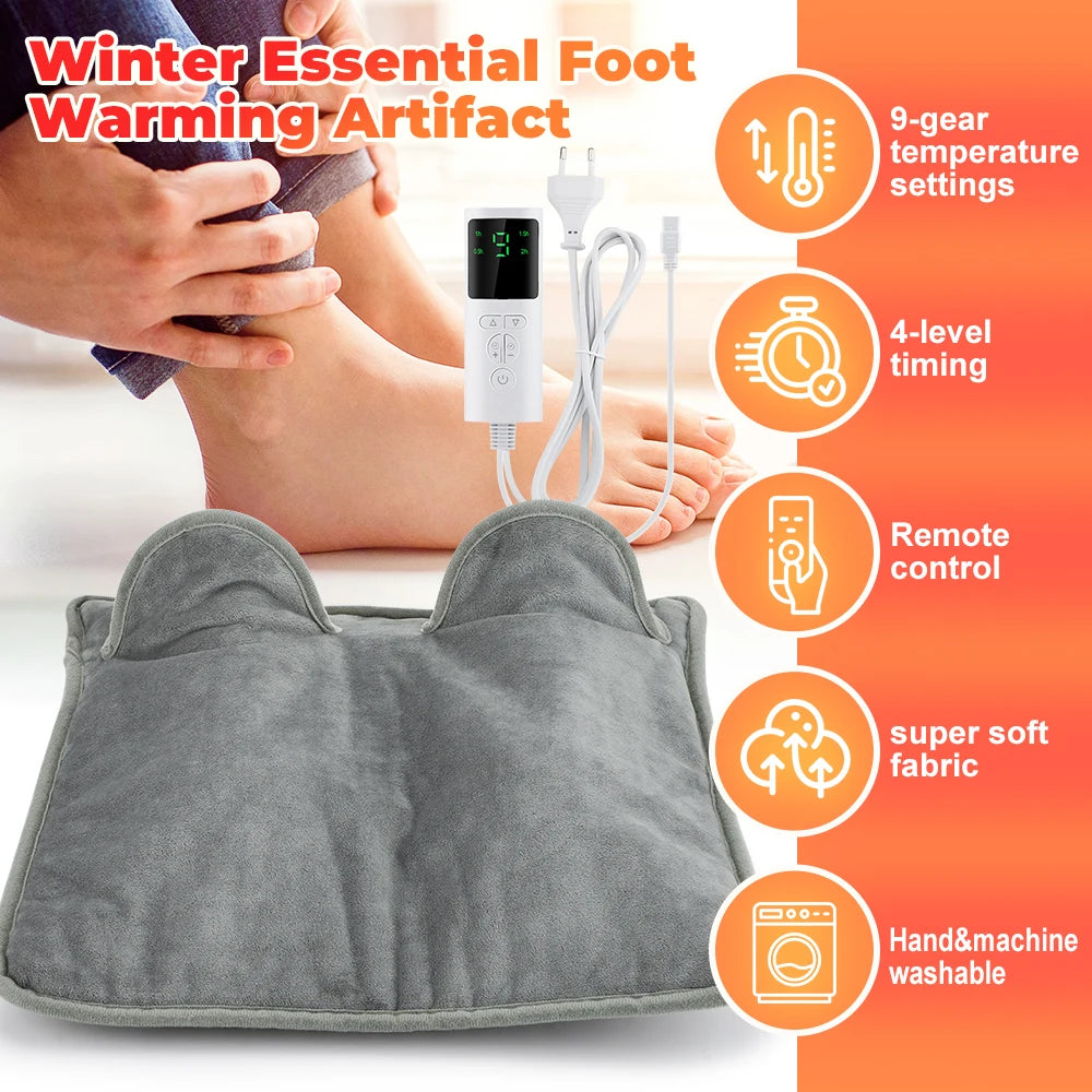 Electric Heating Pad for Feet & Hands – 70W Plush Warmth Cushion with Timer & 9 Temp Settings – Gray | Thomler