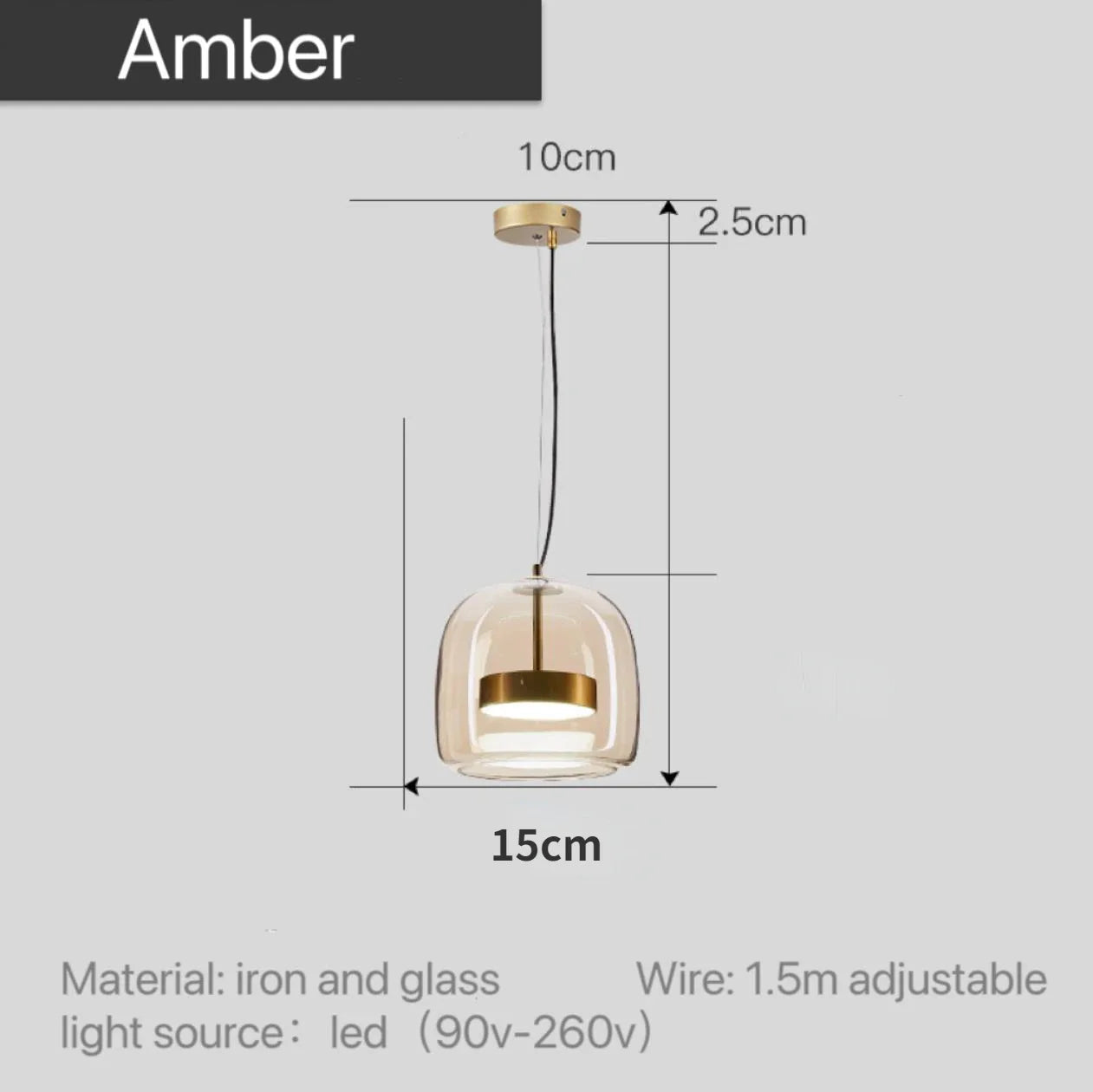 Glass Globe Hanging Fixture Adjustable Ceiling Light for Kitchen Island Dining Room Living Space | Amber Clear Gray in 6 10 or 14 Inch Diame | Thomler