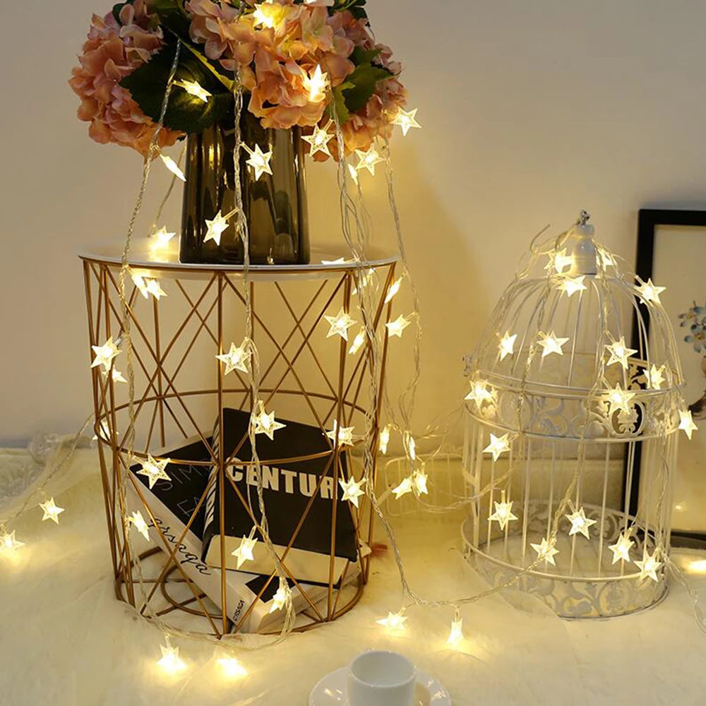 Battery or USB Powered Star Shaped Decorative String Lights for Indoor & Outdoor Spaces – 10 to 80 Bulbs | Thomler
