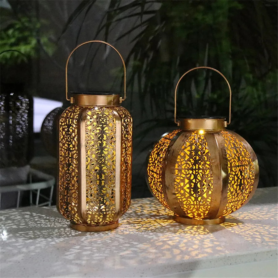 Outdoor Lantern Iron Solar 9 in Cylinder 7 in Round Garden Patio Decorative Lighting | Thomler