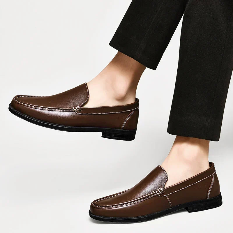 Men's Genuine Leather Slip-On Loafers — Smooth Apron Toe Dress Shoes for Work & Casual Wear — Office Ready Business Loafer | Thomler