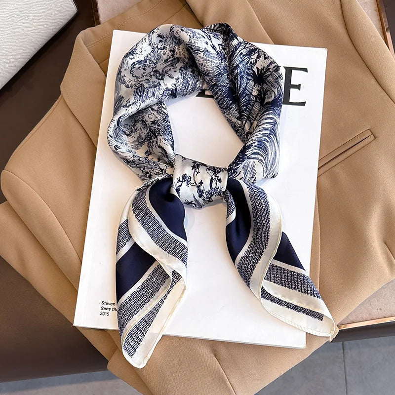 Silky Equestrian Print Square Scarf 27.5×27.5 in – Satin Neck Wrap Hair Tie Headband for Women | Thomler