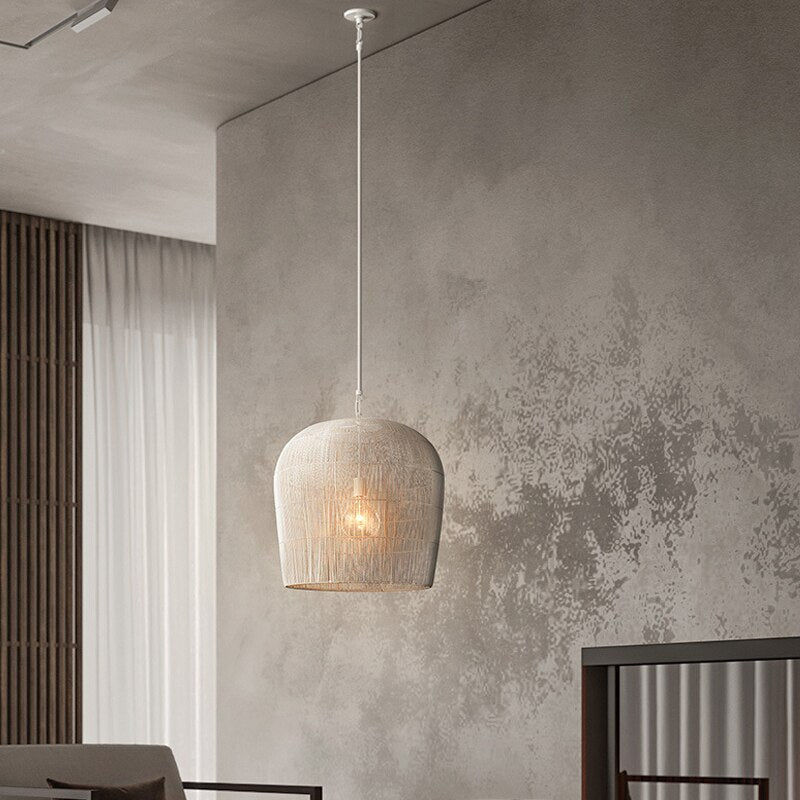 Pendant Light Rattan Hand Woven Shade Ø31.0 cm To Ø61.0 cm White Black Dining Room Living Room Japandi Hanging Ceiling Lamp | Thomler