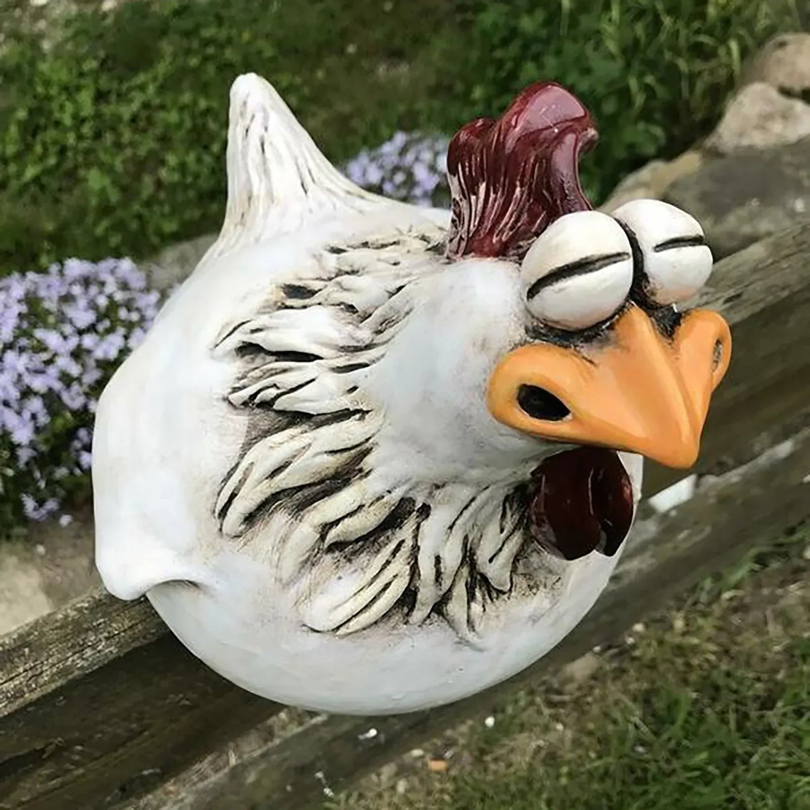 Garden Fence Ornament Resin Chicken 14.0 cm White Outdoor Farmhouse Wall Hanging Decoration Backyard Humorous Animal Figure | Thomler