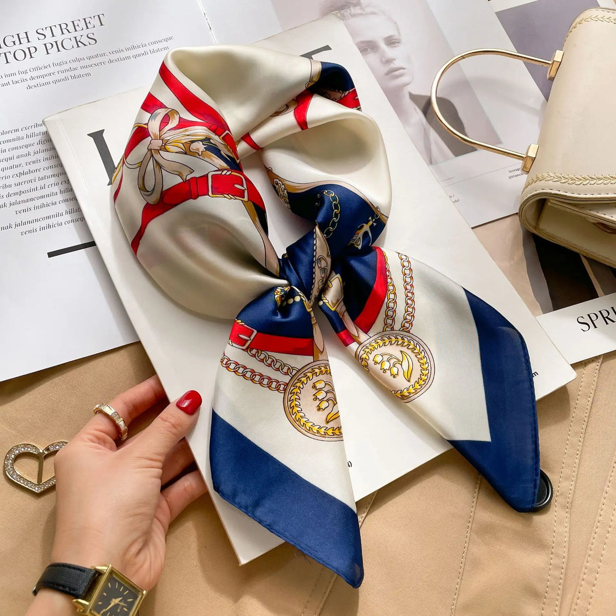Printed Satin Square Neckerchief for Women 27.5×27.5 in Versatile Head Wrap Neck Tie Hair Ribbon Fashion Accessory | Thomler