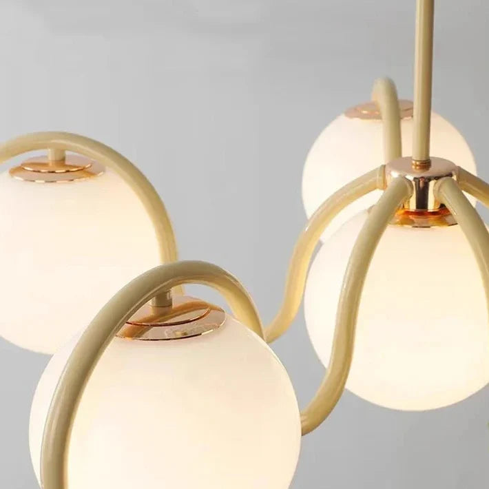 Mid-Century Globe Chandelier with 6 Orb Pendants – 27 in Wide Ceiling Light | Thomler