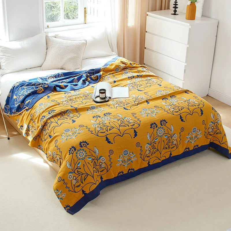 Lightweight Cotton Gauze Throw Blanket Queen King Bed Coverlet Breathable Floral Bedspread for Warm Weather Bedding | Thomler