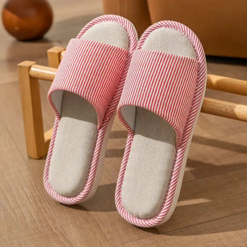 Open-Toe Canvas Slides for Women & Men – Breathable Linen House Slippers for Year-Round Comfort – Indoor Bedroom Footwear | Thomler