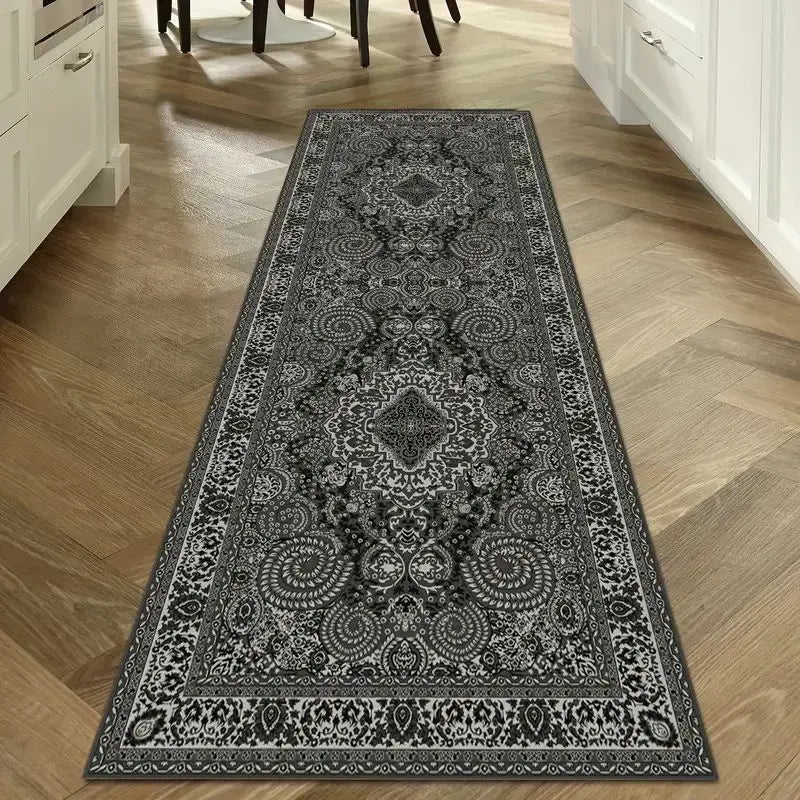 Machine Washable Runner Rug Non-Slip Crystal Velvet Hallway Kitchen Entryway Carpet Vintage Print Absorbent Mat for Corridors Bathrooms | Thomler