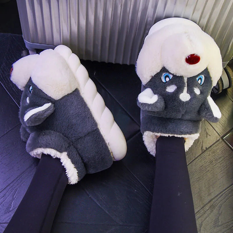 Plush Husky Slippers for Women & Men – Soft Animal House Shoes with Rubber Sole for Indoor Warmth & Cozy Comfort at Home | Thomler
