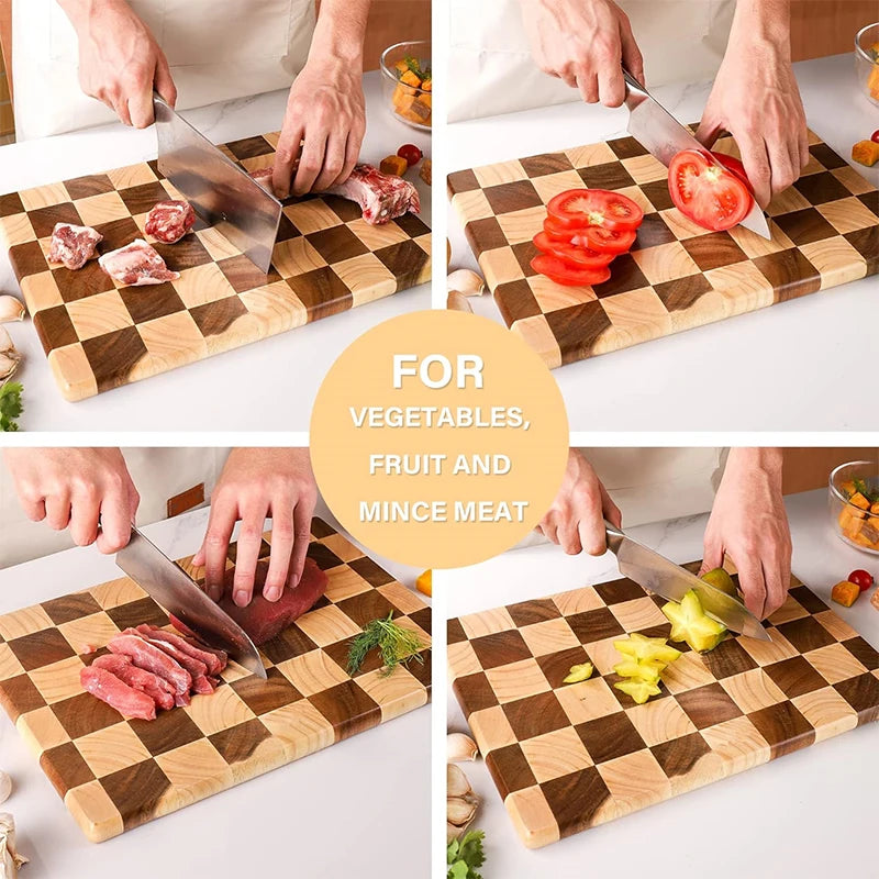 Heavy-Duty Rubberwood Cutting Board Reversible Serving Platter for Chopping Meat Bread Vegetables & Fruits | Thomler