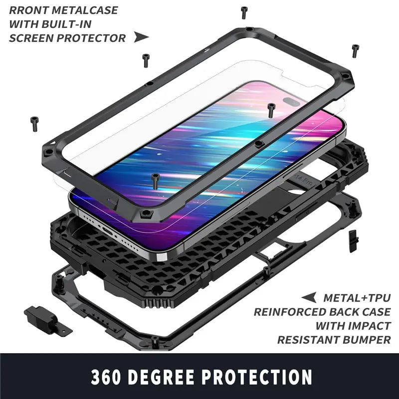 Heavy-Duty Metal Phone Case for iPhone 14, 13, 12, 11 – Full-Edge Protection with Raised Camera Guard & Tactile Grip | Thomler