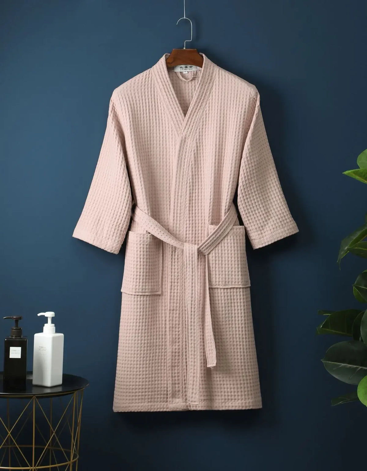 Lightweight Cotton Waffle Weave Bathrobe for Women – Mid-Calf Length Spa Robe with Long Sleeves for Spring & Summer | Thomler