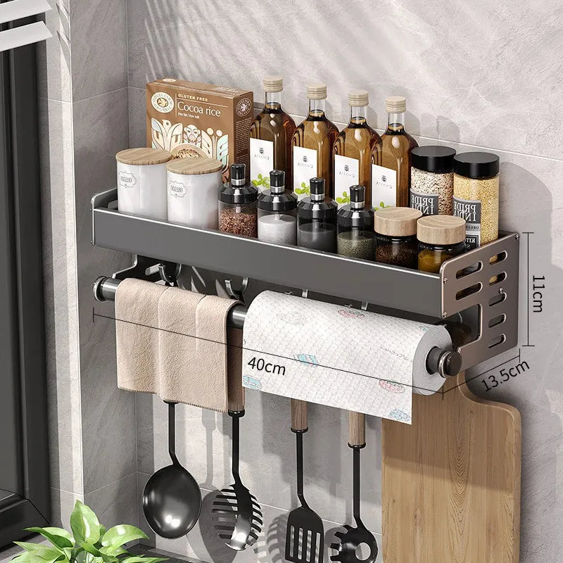 Kitchen Wall Rack Aluminium 50.0 cm Gunmetal Grey Drill Free Spice Storage Paper Towel Holder Organiser | Thomler
