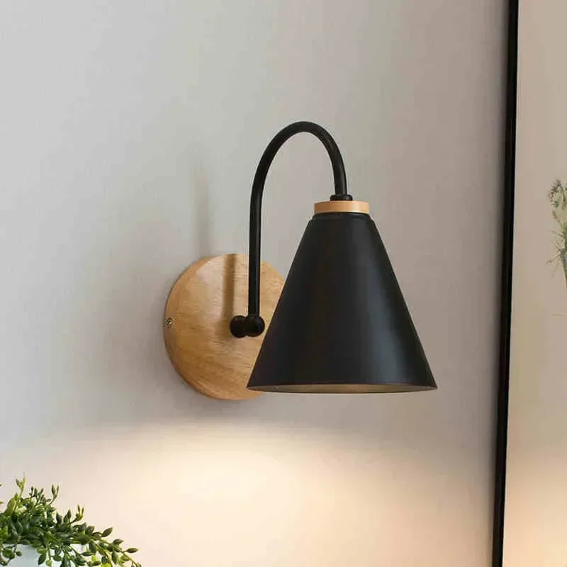 Wall Lamp Iron And Wood Ø 15.0 cm White Bedroom Reading Light Scandinavian Nordic Accent Lighting | Thomler