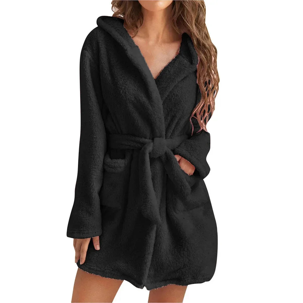 Women's Hooded Cotton Bathrobe with Belt Long Sleeve Spa Wrap for Loungewear Shower Sleepwear Home Comfort | Thomler