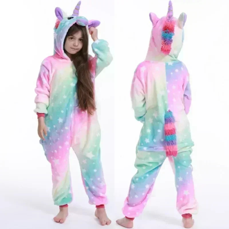 Onesie Fleece Rainbow Unicorn Hooded Girls Indoor Pyjamas Loungewear Fancy Dress Costume Soft Warm Kids Sleepwear | Thomler