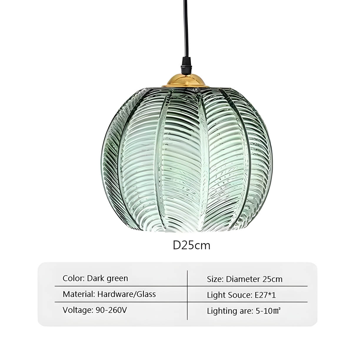 Pendant Light Glass 25.0 cm Green Dining Room Kitchen Island Hanging Ceiling Lamp Ribbed Globe E27 Retro Lighting | Thomler