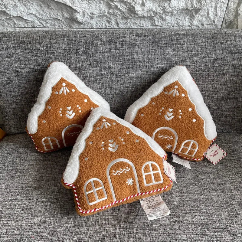 32cm Gingerbread House Pluche Kussen Zachte Teddy Fleece Gevulde Sierkussen Kerst Slaapkamer Sofa Stoel Rugleuning Cadeau