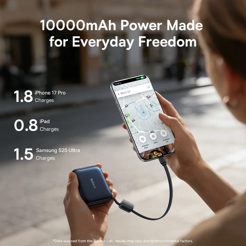 10000mAh Portable Charger 45W Fast Charging Power Bank with Integrated USB-C Cord Digital Display for iPhone Samsung Android Smartphones | Thomler
