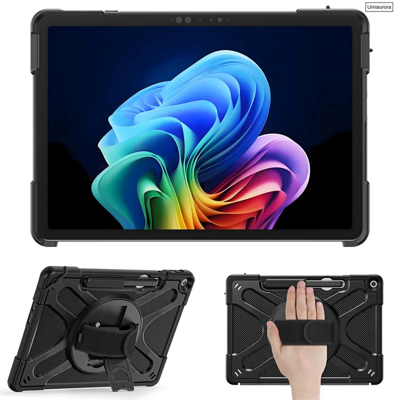 Rotating Protective Case for Microsoft Surface Pro 12 with Hand Strap & Kickstand – Black or Clear | Thomler