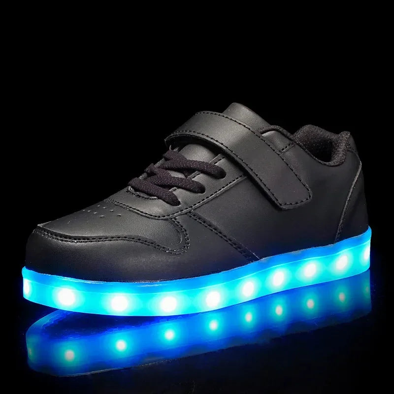 Childrens Trainers Synthetic Rubber LED Light Up Velcro Pink Daily School Play Sneakers Multiple Light Modes | Thomler