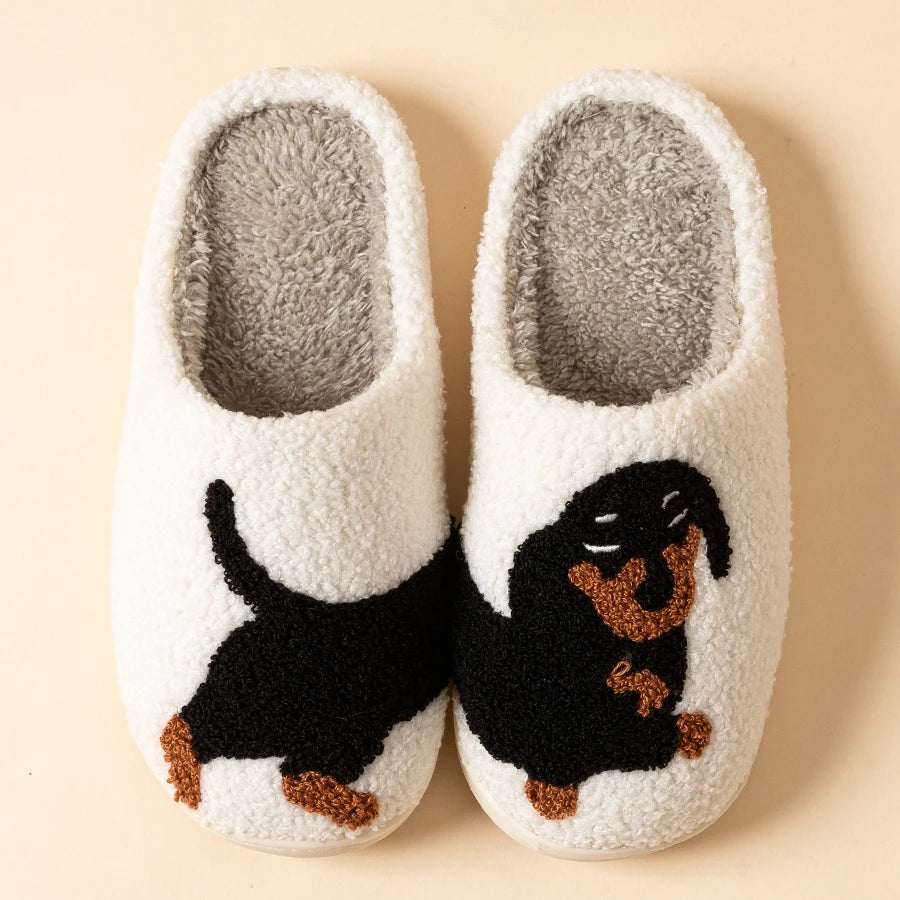 Cartoon Leuke en Interessante Teckel Hond Vrouwen Slippers Indoor Warm Comfort Lichtgewicht Slaapkamer Beknopte Winter Katoenen Schoenen