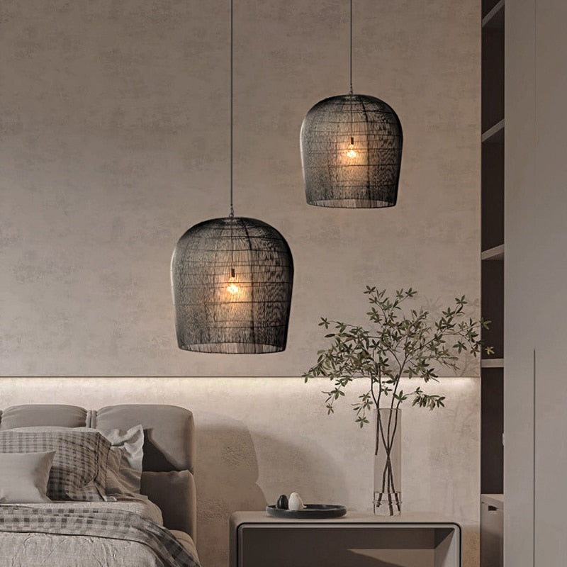 Pendant Light Rattan Hand Woven Shade Ø31.0 cm To Ø61.0 cm White Black Dining Room Living Room Japandi Hanging Ceiling Lamp | Thomler