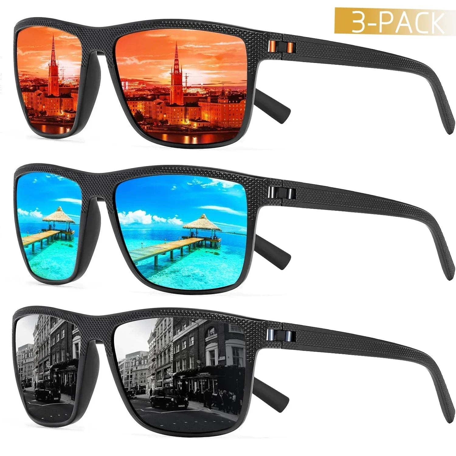 Polarized Sunglasses 3-Pack Set UV400 Protection Outdoor Eyewear for Men Women Driving Fishing Beach Sports | Thomler